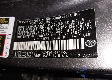 2017 Toyota Camry Le from USA, damaged, VIN 4T1BF1FK9HU443818